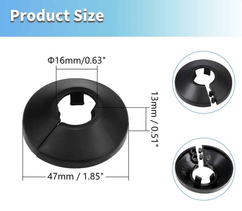 MroMax Fit 1/2"" Black Plastic PP Pipe Cover - 16mm (5/8"") Flange Water Pipe Decoration Escutcheon 4Pcs - Image 3